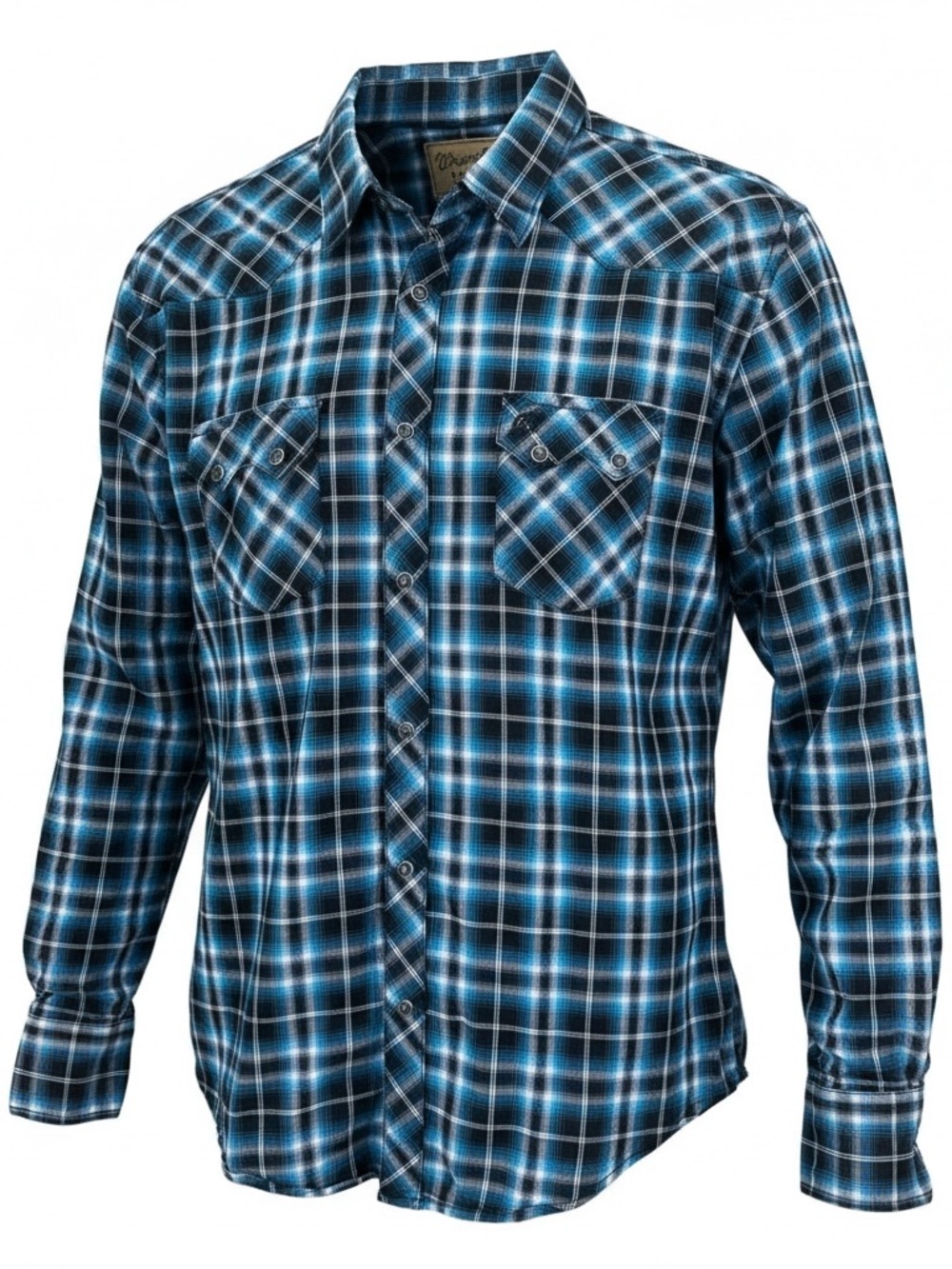 Wrangler Retro Western Rodeo Shirt Pearl Snap Blue Plaid Size XXL
